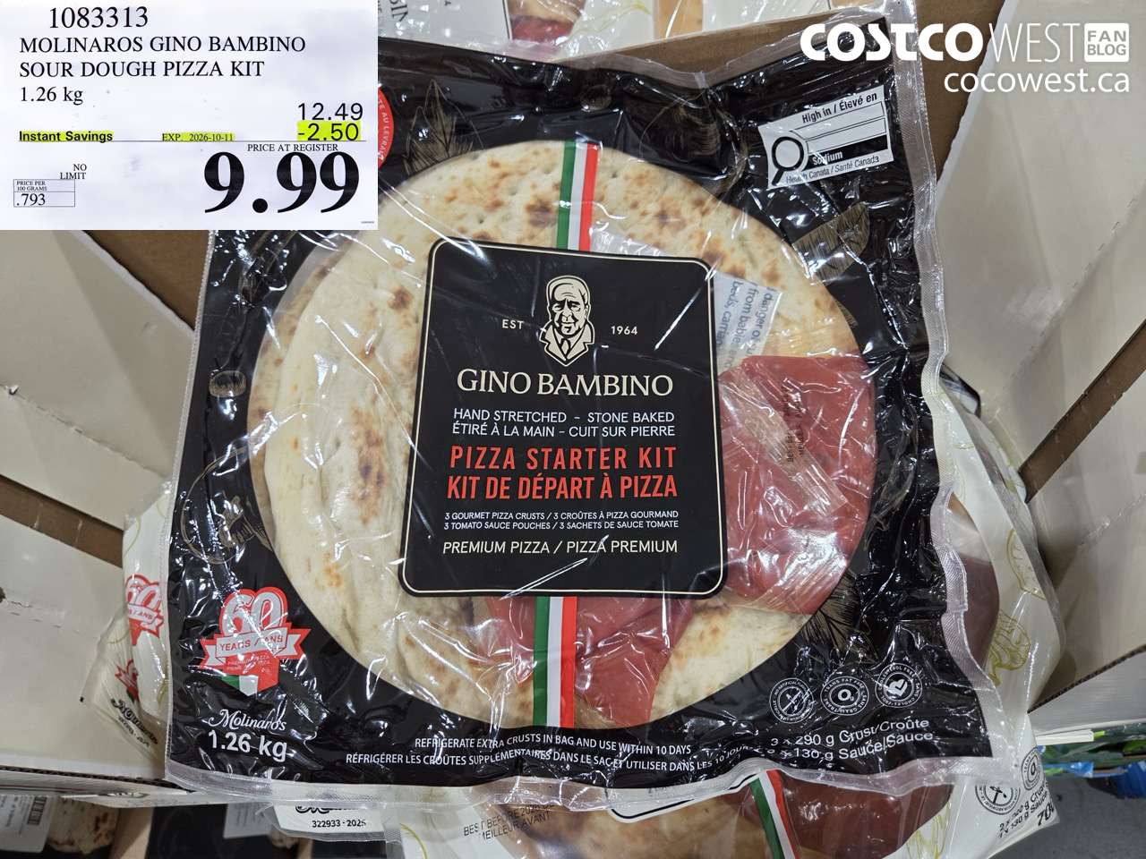 1083313 MOLINAROS GINO BAMBINO SOUR DOUGH PIZZA KIT 1.26 KG ($2.50 INSTANT SAVINGS EXPIRES ON 2026-10-11) $9.99
