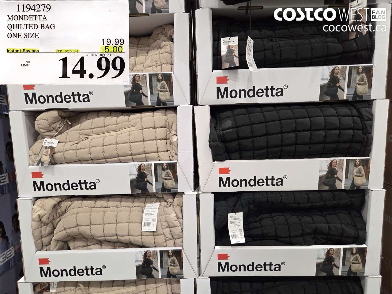 1194279 MONDETTA QUILTED BAG ONE SIZE ($5.00 INSTANT SAVINGS EXPIRES ON 2026-10-11) $14.99