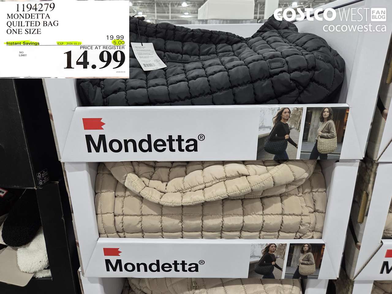 1194279 MONDETTA QUILTED BAG ONE SIZE ($5.00 INSTANT SAVINGS EXPIRES ON 2026-10-11) $14.99