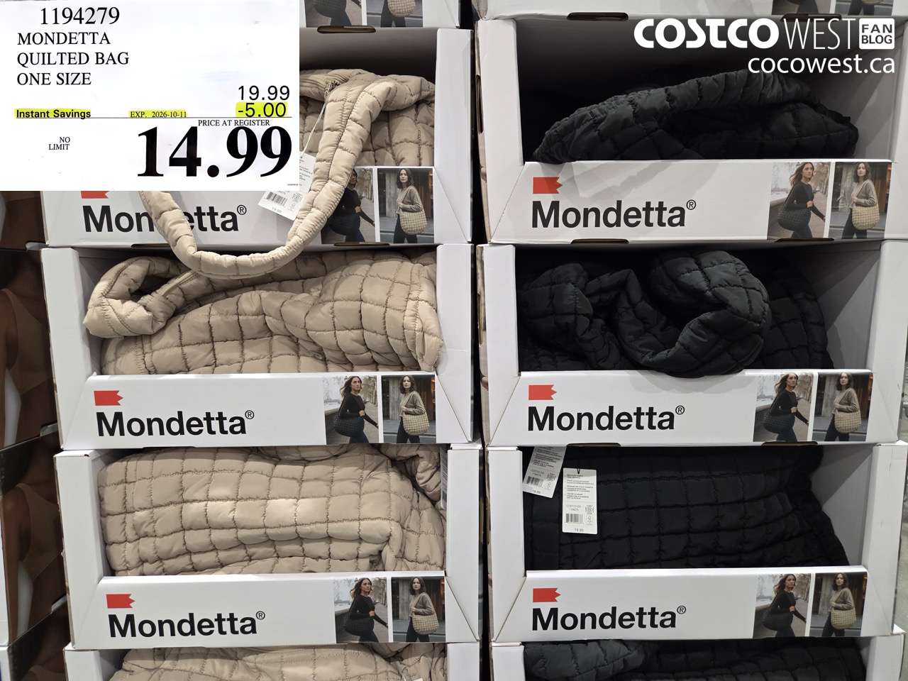 1194279 MONDETTA QUILTED BAG ONE SIZE ($5.00 INSTANT SAVINGS EXPIRES ON 2026-10-11) $14.99