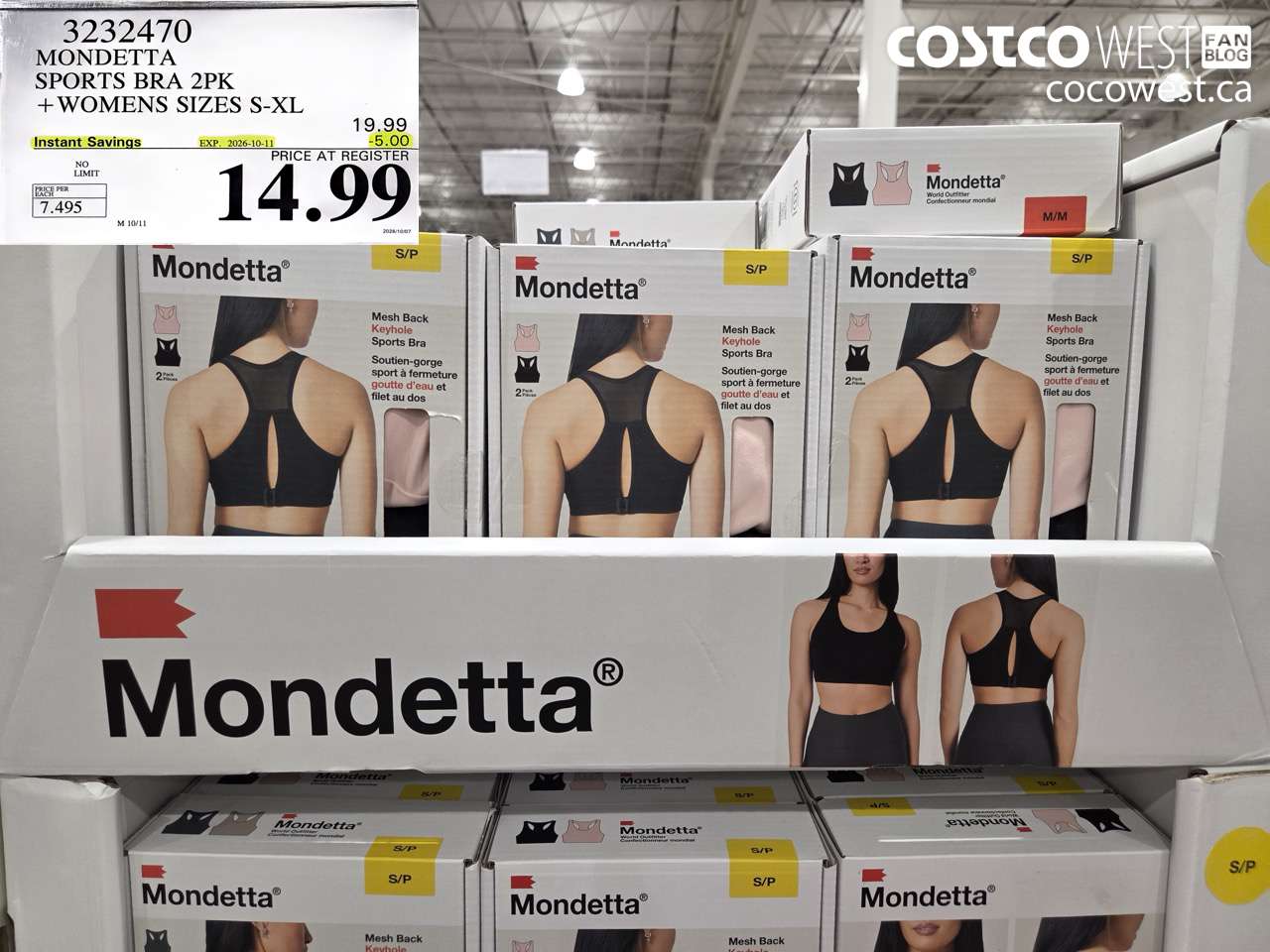 3232470 MONDETTA SPORTS BRA 2PK + WOMENS SIZES S-XL ($5.00 INSTANT SAVINGS EXPIRES ON 2026-10-11) $14.99