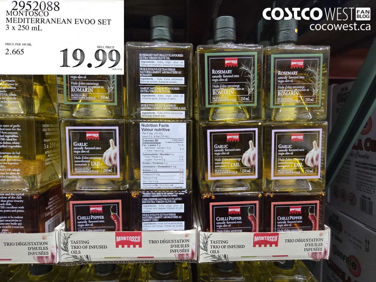 2952088 MONTOSCO MEDITERRANEAN EVOO SET 3 X 250 ML $19.99