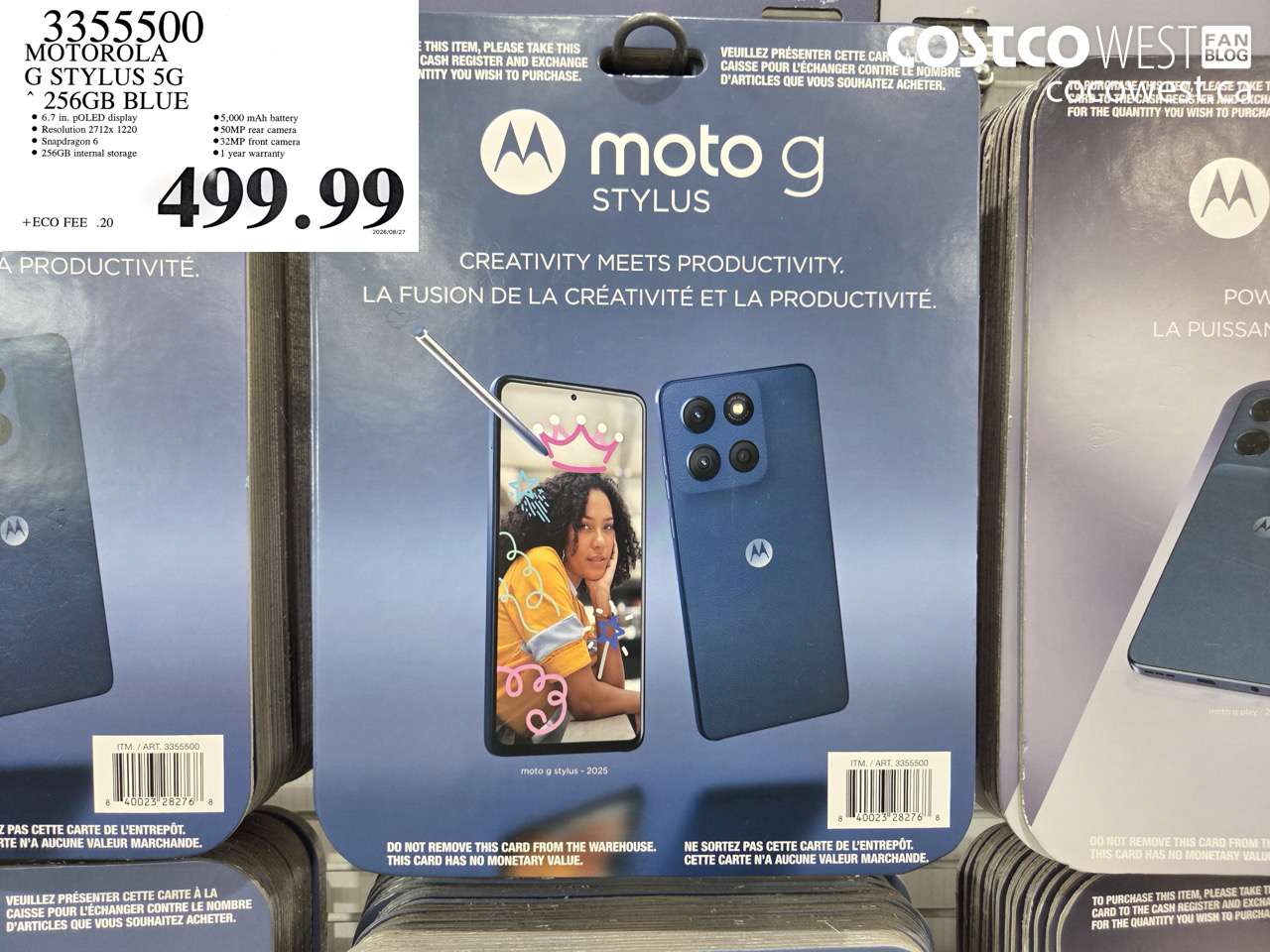 3355500 MOTOROLA G STYLUS 5G 256GB BLUE $499.99