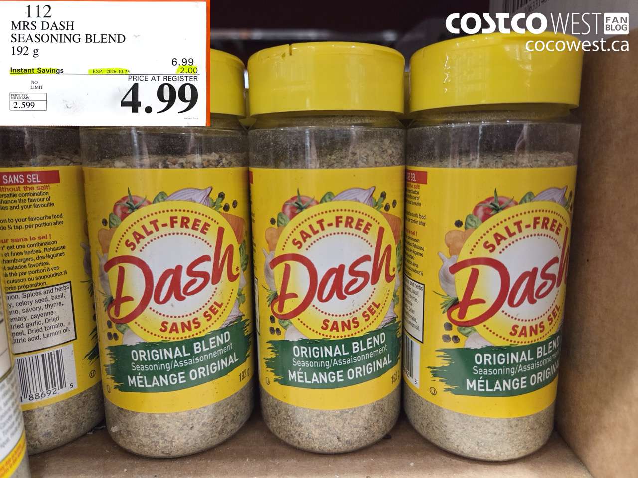 112 MRS DASH SEASONING BLEND 192 G ($2.00 INSTANT SAVINGS EXPIRES ON 2026-10-25) $4.99