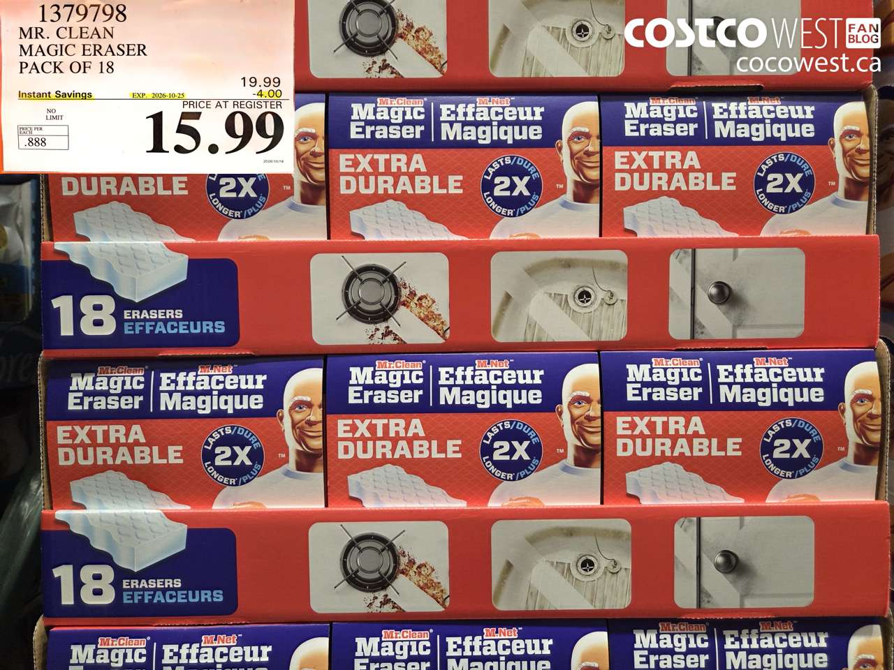 1379798 MR. CLEAN MAGIC ERASER PACK OF 18 ($4.00 INSTANT SAVINGS EXPIRES ON 2026-10-25) $15.99