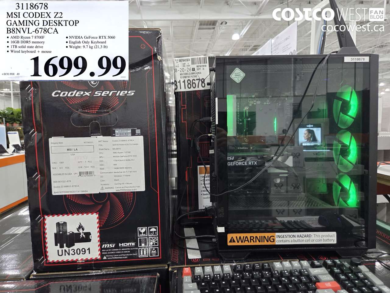 3118678 MSI CODEX Z2 GAMING DESKTOP B8NVL-678CA $1699.99