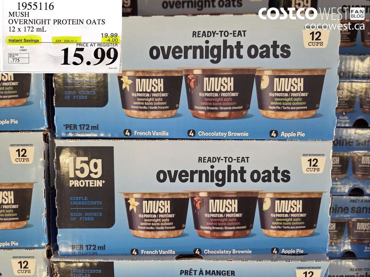 1955116 MUSH OVERNIGHT PROTEIN OATS 12 X 172 ML ($4.00 INSTANT SAVINGS EXPIRES ON 2026-10-11) $15.99