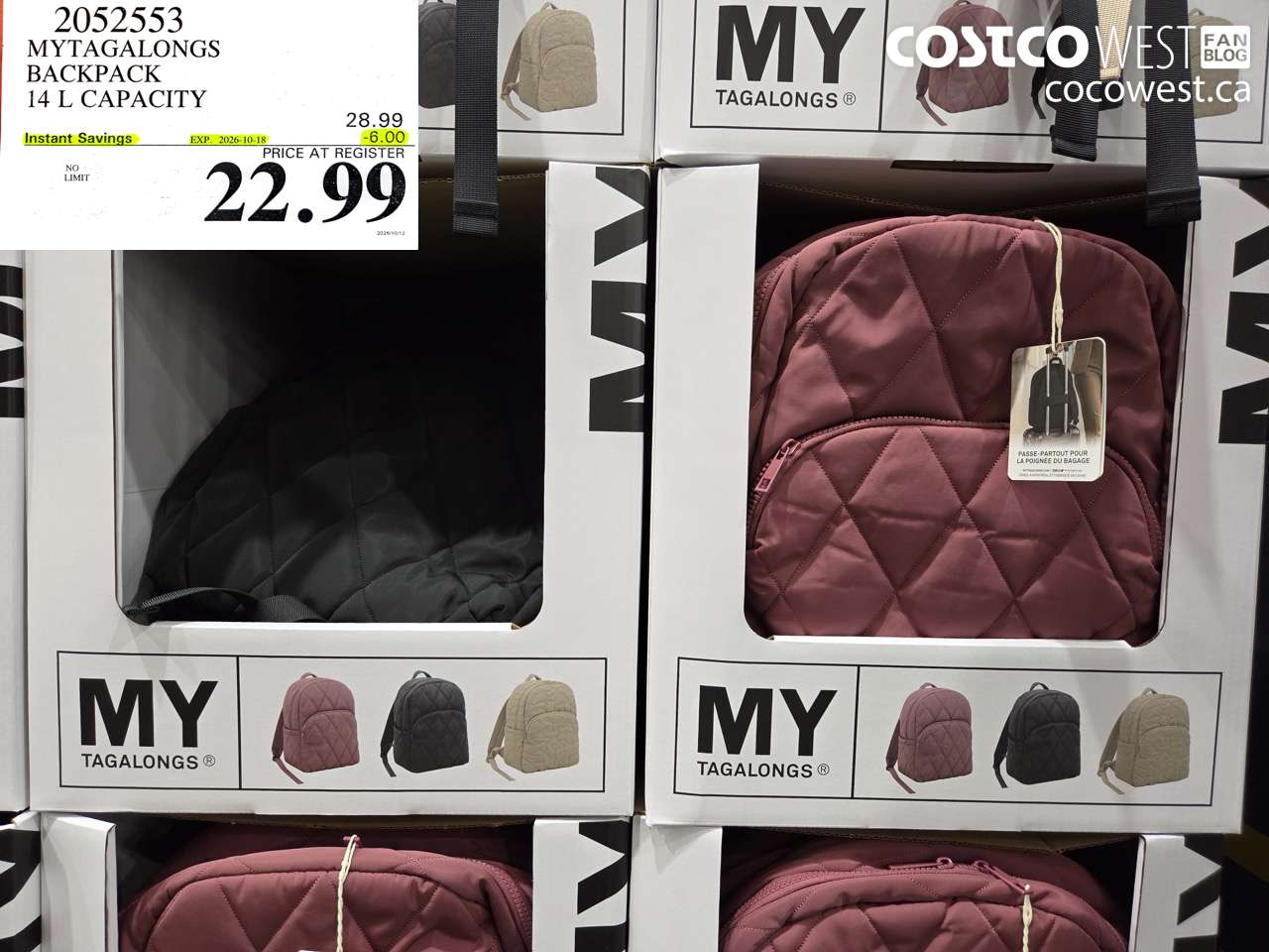 2052553 MYTAGALONGS BACKPACK 14 L CAPACITY ($6.00 INSTANT SAVINGS EXPIRES ON 2026-10-18) $22.99