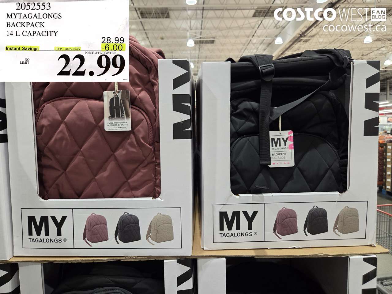 2052553 MYTAGALONGS BACKPACK 14 L CAPACITY ($6.00 INSTANT SAVINGS EXPIRES ON 2026-10-25) $22.99