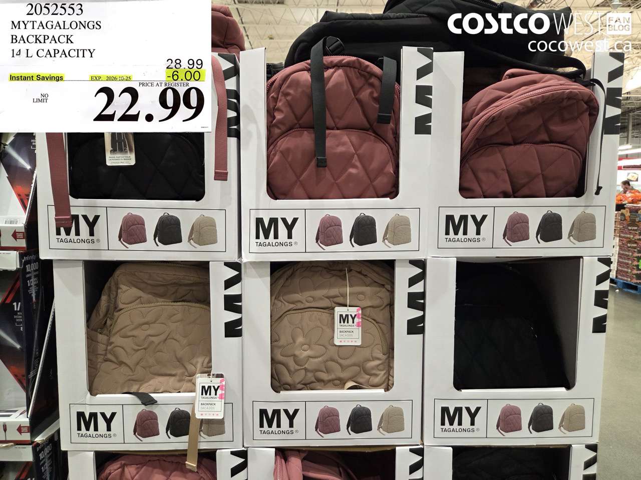 2052553 MYTAGALONGS BACKPACK 14 L CAPACITY ($6.00 INSTANT SAVINGS EXPIRES ON 2026-10-25) $22.99