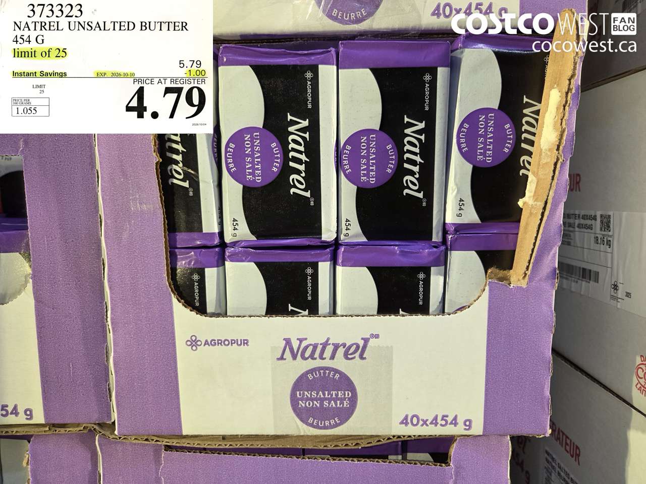 373323 NATREL UNSALTED BUTTER 454 G ($1.00 INSTANT SAVINGS EXPIRES ON 2026-10-10) $4.79