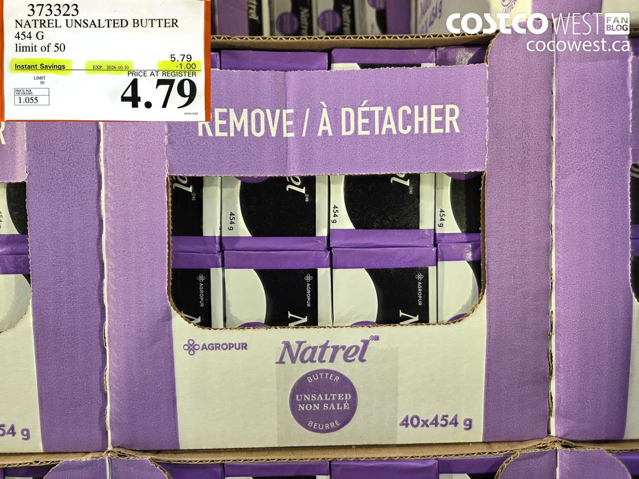 373323 NATREL UNSALTED BUTTER 454 G ($1.00 INSTANT SAVINGS EXPIRES ON 2026-10-10) $4.79