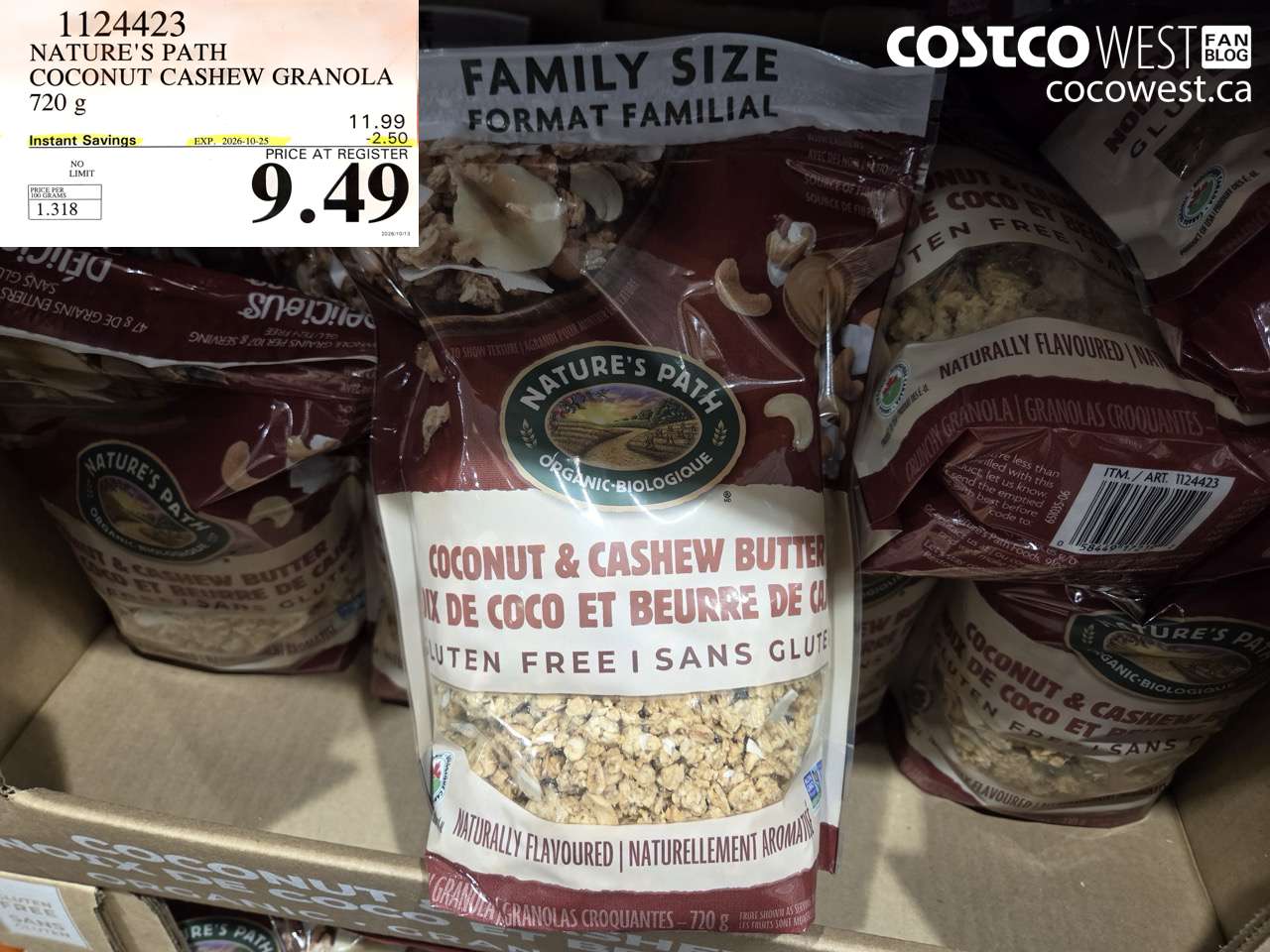 1124423 NATURE'S PATH COCONUT CASHEW GRANOLA 720 G ($2.50 INSTANT SAVINGS EXPIRES ON 2026-10-25) $9.49