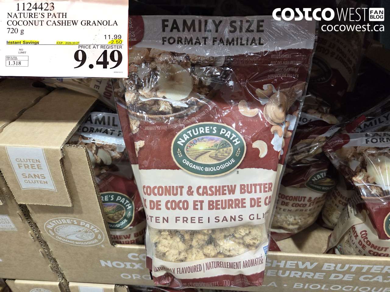 1124423 NATURE'S PATH COCONUT CASHEW GRANOLA 720 G ($2.50 INSTANT SAVINGS EXPIRES ON 2026-10-25) $9.49