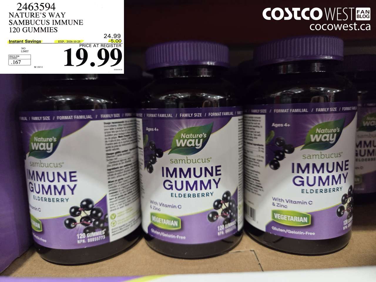 2463594 NATURE'S WAY SAMBUCUS IMMUNE 120 GUMMIES ($5.00 INSTANT SAVINGS EXPIRES ON 2026-10-25) $19.99