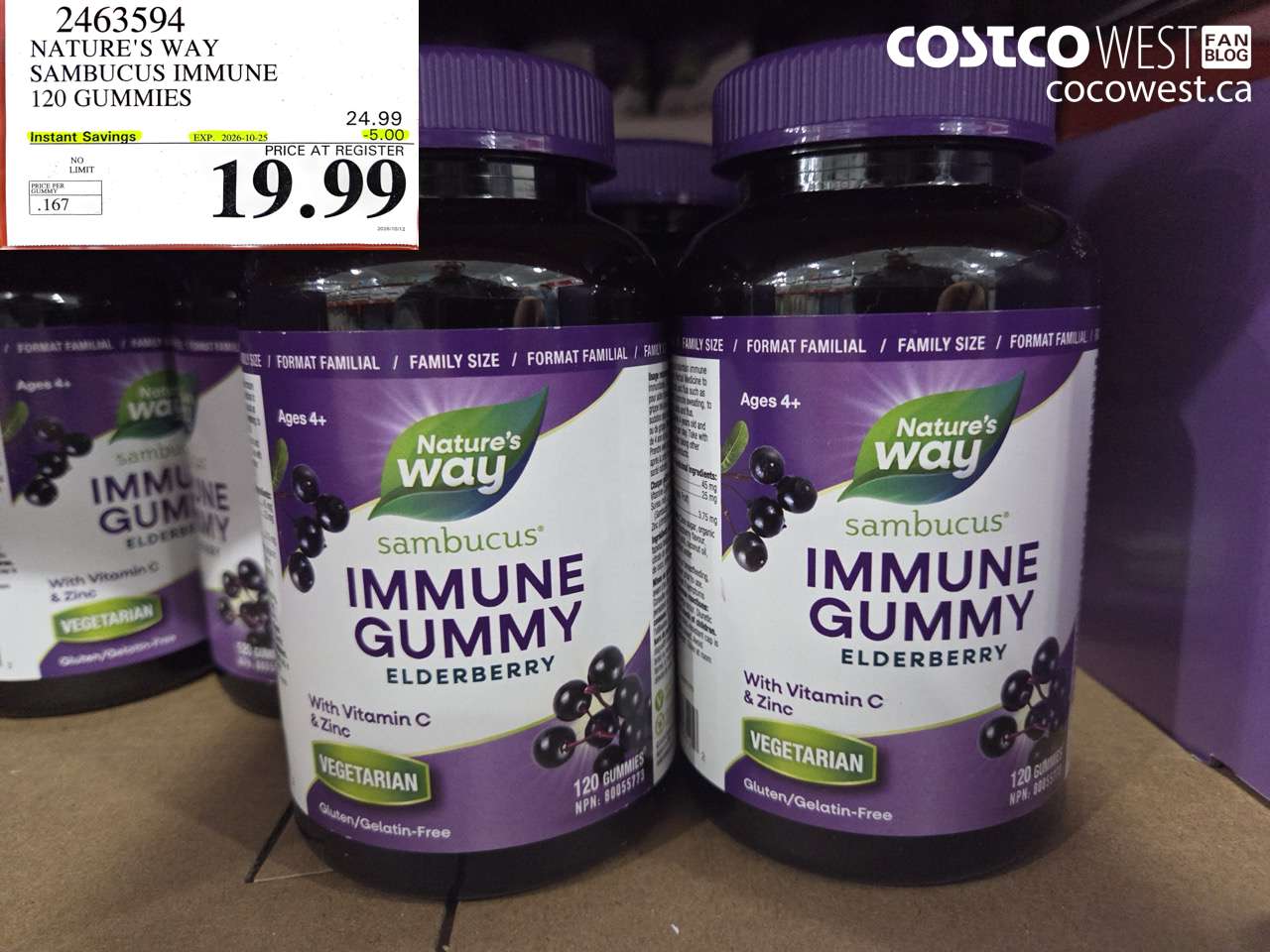 2463594 NATURE'S WAY SAMBUCUS IMMUNE 120 GUMMIES ($5.00 INSTANT SAVINGS EXPIRES ON 2026-10-25) $19.99