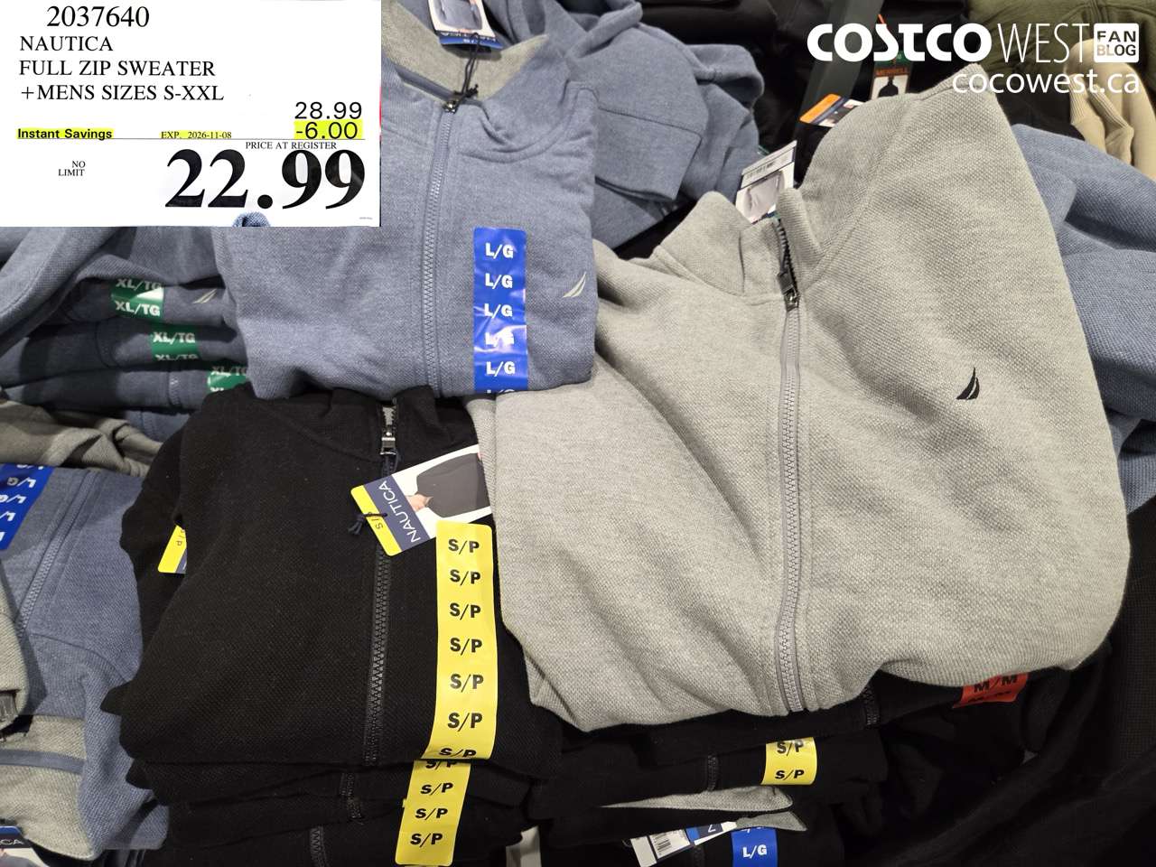 2037640 NAUTICA FULL ZIP SWEATER MENS SIZES S-XXL ($6.00 INSTANT SAVINGS EXPIRES ON 2026-11-08) $22.99