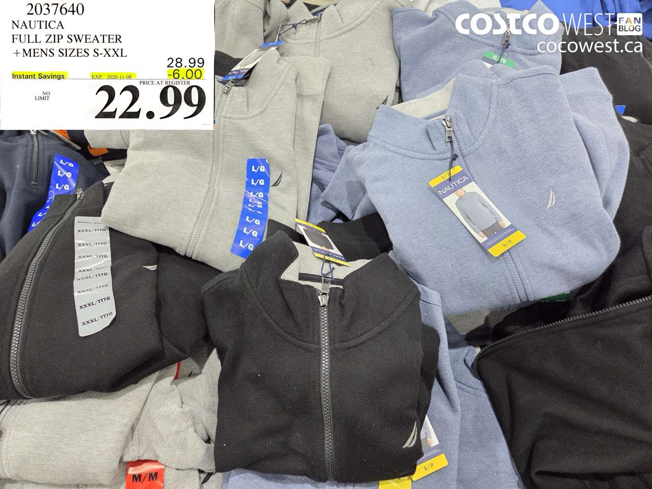 2037640 NAUTICA FULL ZIP SWEATER MENS SIZES S-XXL ($6.00 INSTANT SAVINGS EXPIRES ON 2026-11-08) $22.99