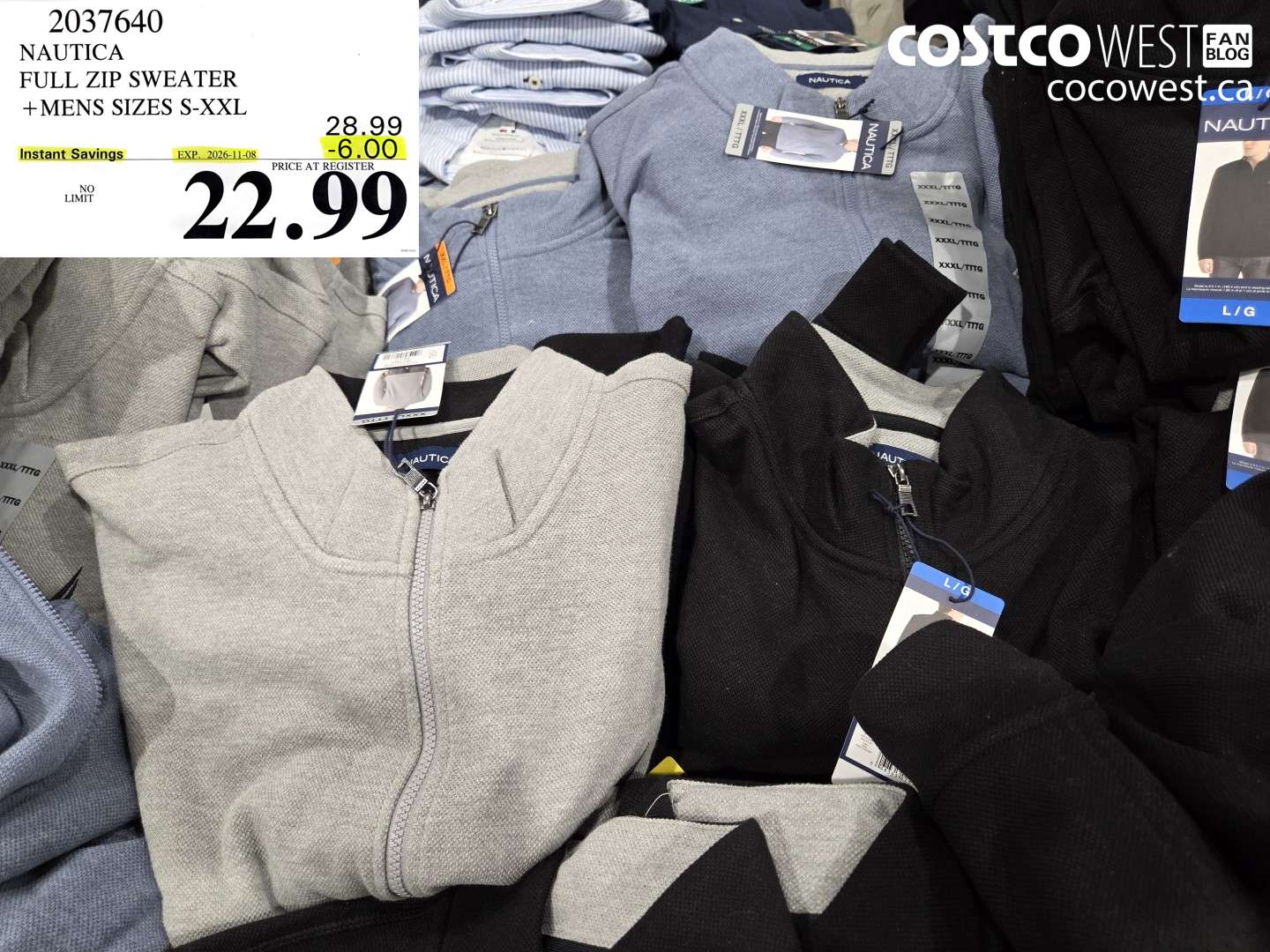 2037640 NAUTICA FULL ZIP SWEATER MENS SIZES S-XXL ($6.00 INSTANT SAVINGS EXPIRES ON 2026-11-08) $22.99