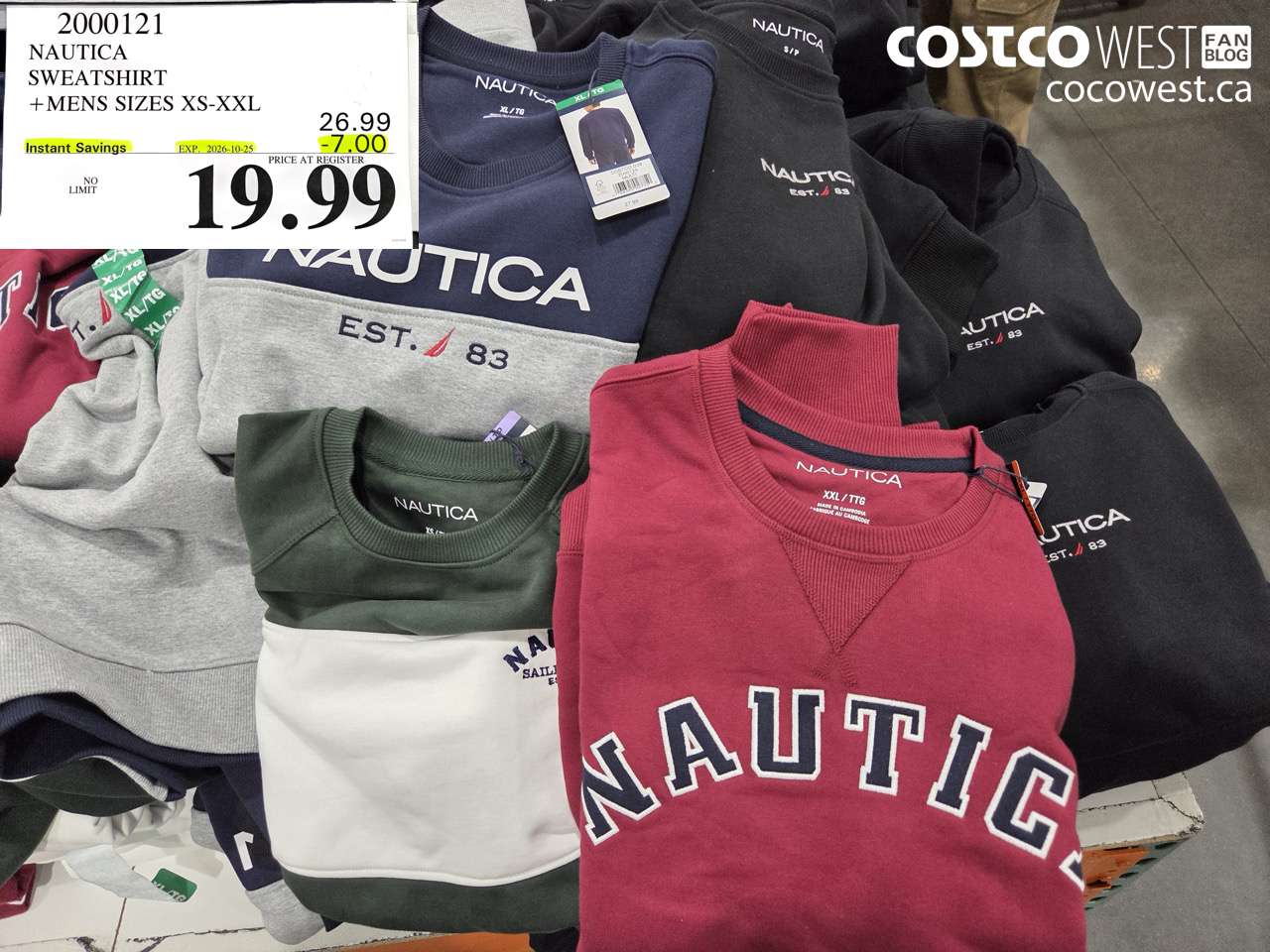 2000121 NAUTICA SWEATSHIRT MENS SIZES XS-XXL ($7.00 INSTANT SAVINGS EXPIRES ON 2026-10-25) $19.99