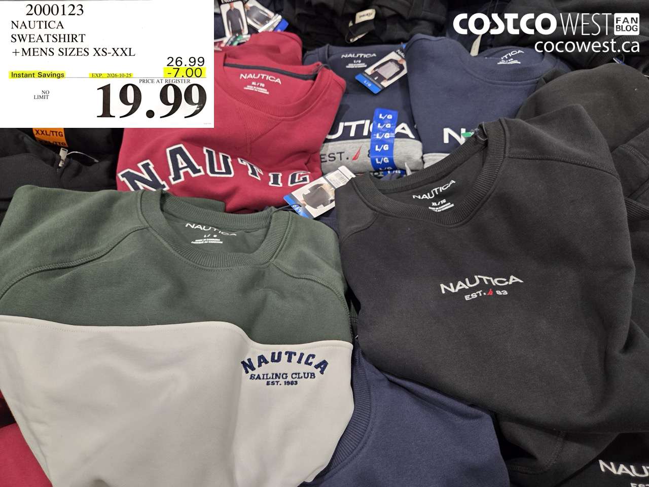 2000123 NAUTICA SWEATSHIRT + MENS SIZES XS-XXL ($7.00 INSTANT SAVINGS EXPIRES ON 2026-10-25) $19.99