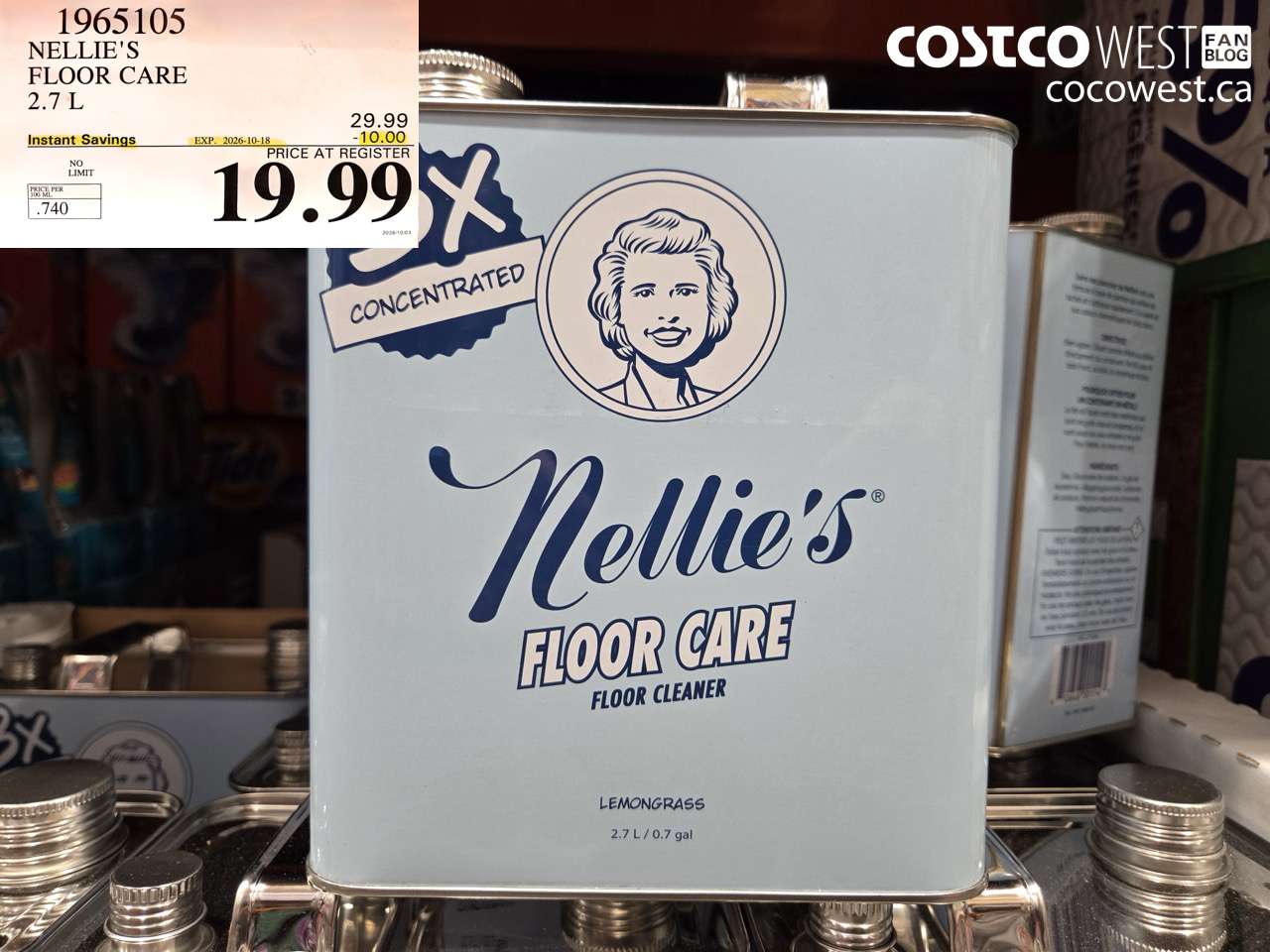 1965105 NELLIE'S FLOOR CARE 2.7 L ($10.00 INSTANT SAVINGS EXPIRES ON 2026-10-18) $19.99