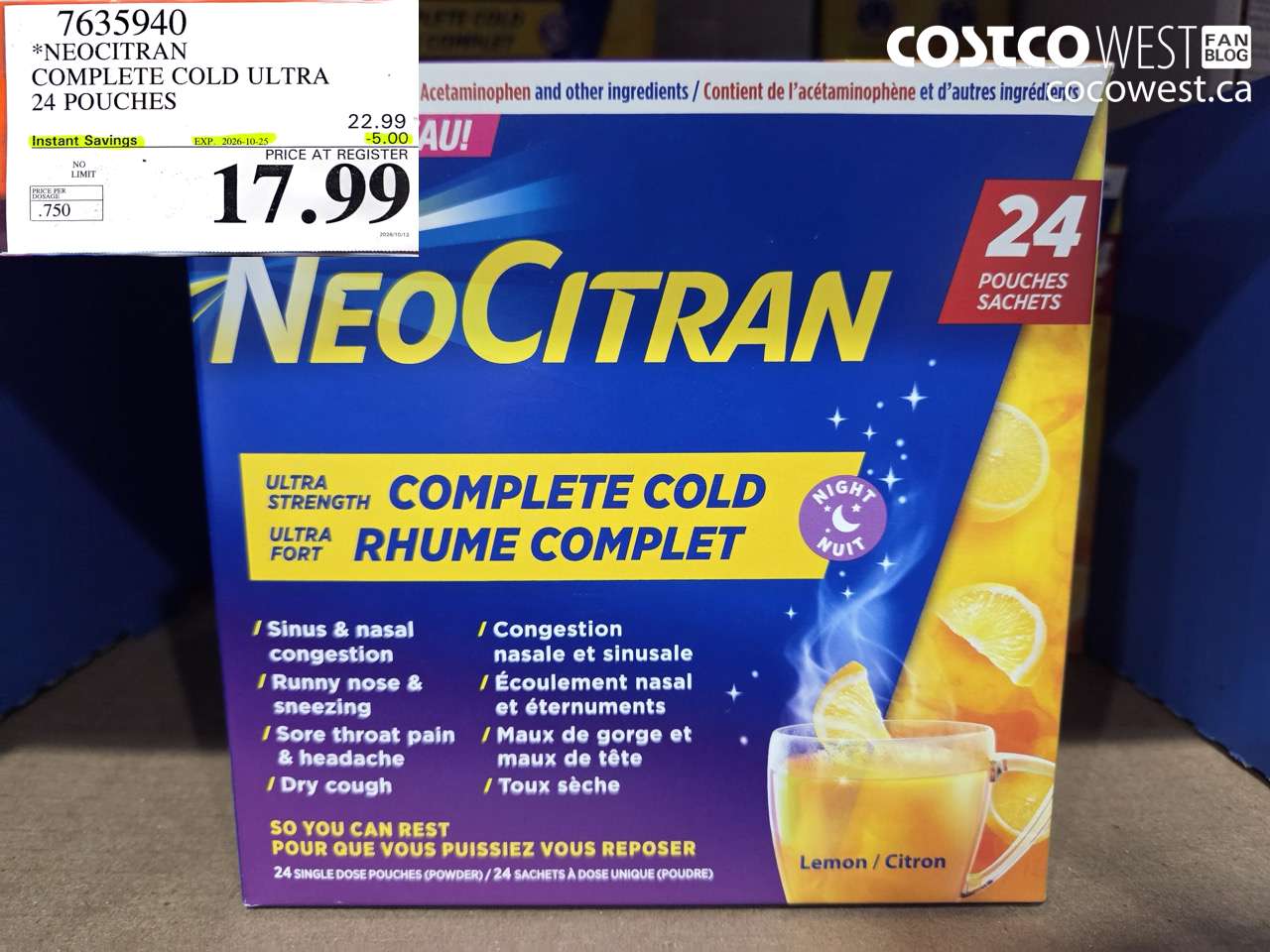 7635940 NEOCITRAN COMPLETE COLD ULTRA 24 POUCHES ($5.00 INSTANT SAVINGS EXPIRES ON 2026-10-25) $17.99