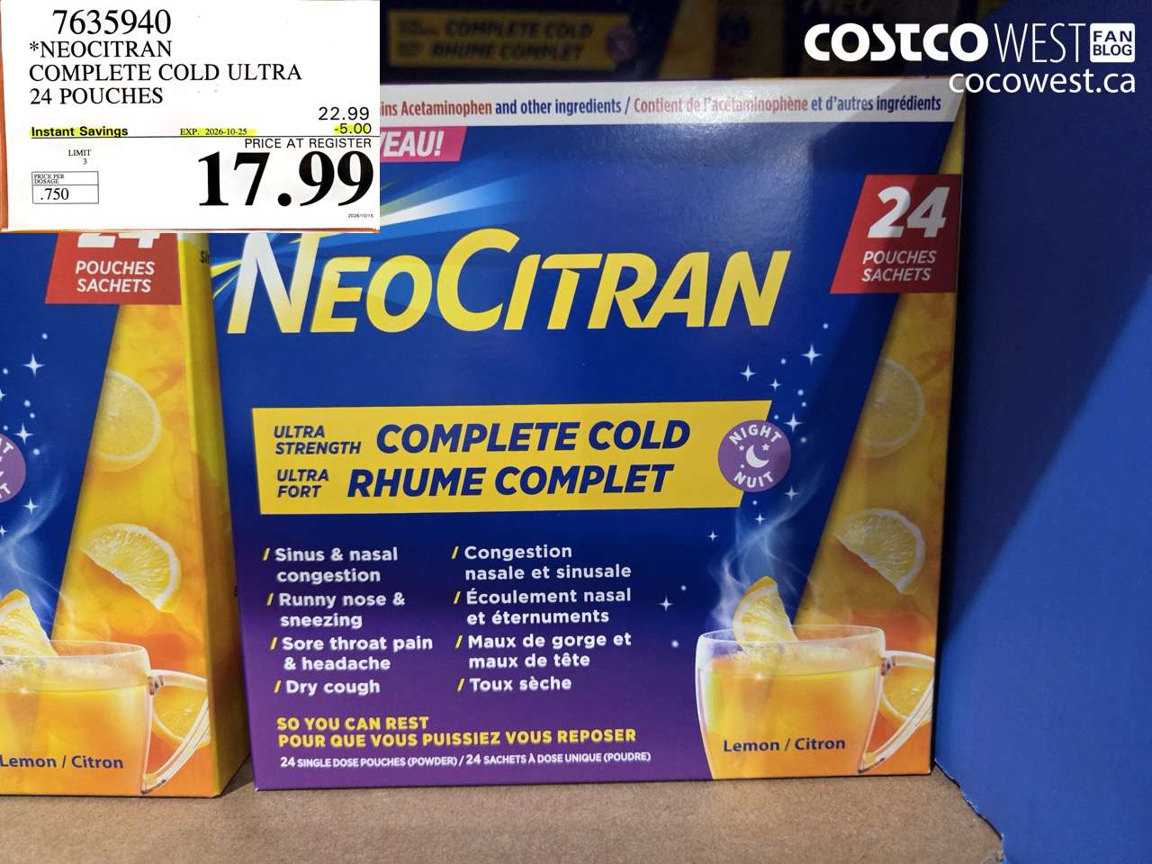 7635940 NEOCITRAN COMPLETE COLD ULTRA 24 POUCHES ($5.00 INSTANT SAVINGS EXPIRES ON 2026-10-25) $17.99