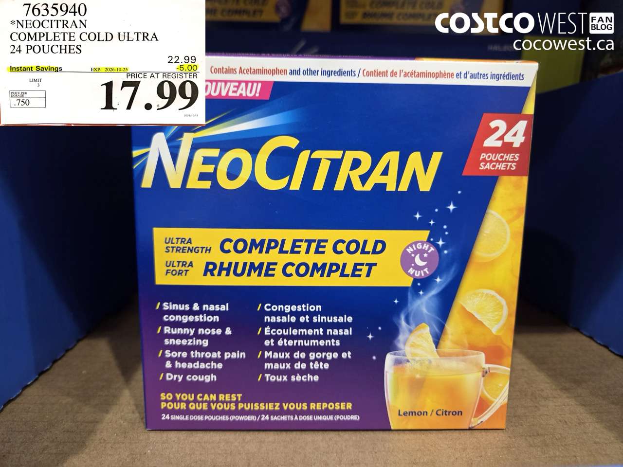 7635940 NEOCITRAN COMPLETE COLD ULTRA 24 POUCHES ($5.00 INSTANT SAVINGS EXPIRES ON 2026-10-25) $17.99