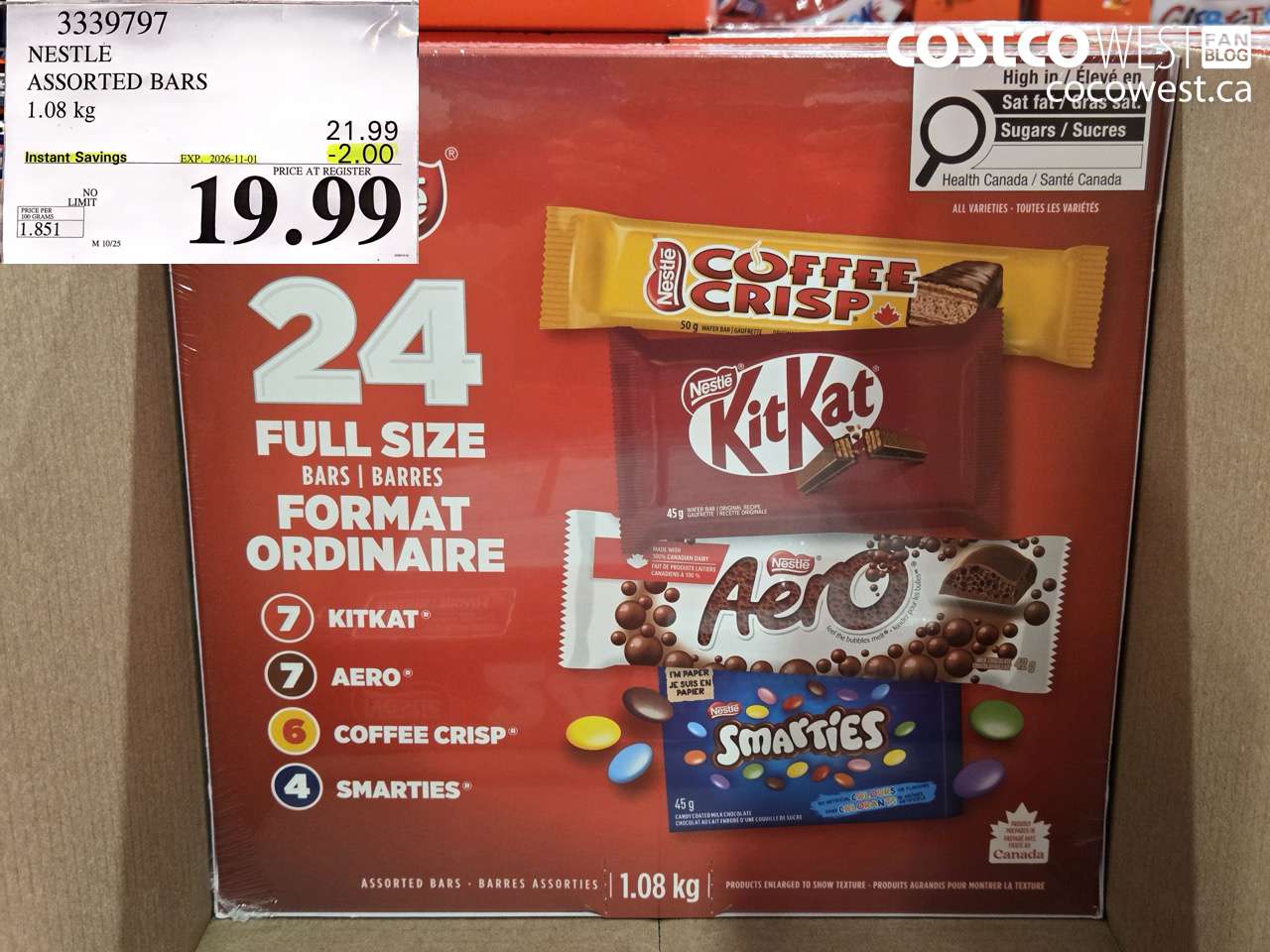 3339797 NESTLE ASSORTED BARS 1.08 KG ($2.00 INSTANT SAVINGS EXPIRES ON 2026-11-01) $19.99