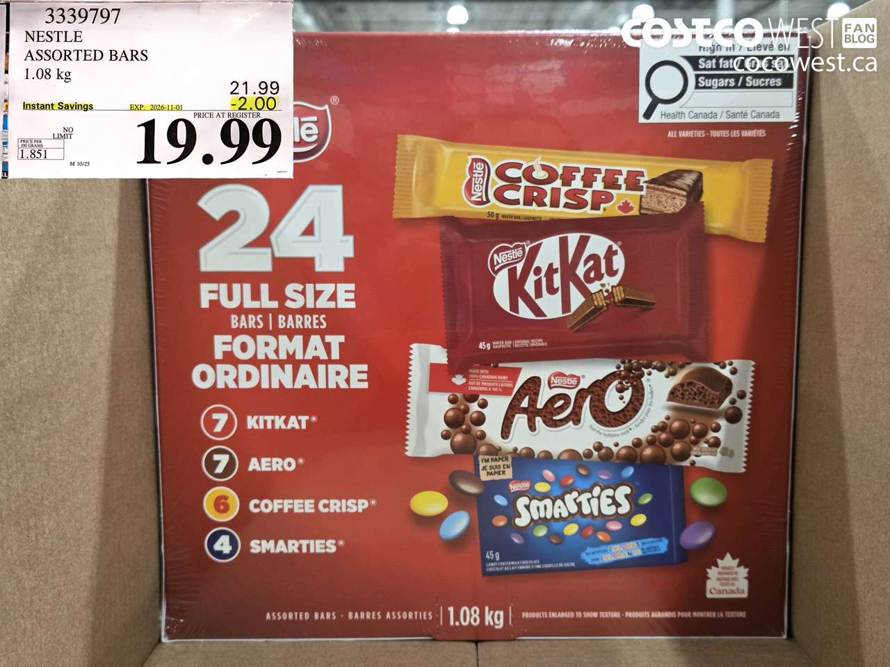 3339797 NESTLE ASSORTED BARS 1.08 KG ($2.00 INSTANT SAVINGS EXPIRES ON 2026-11-01) $19.99