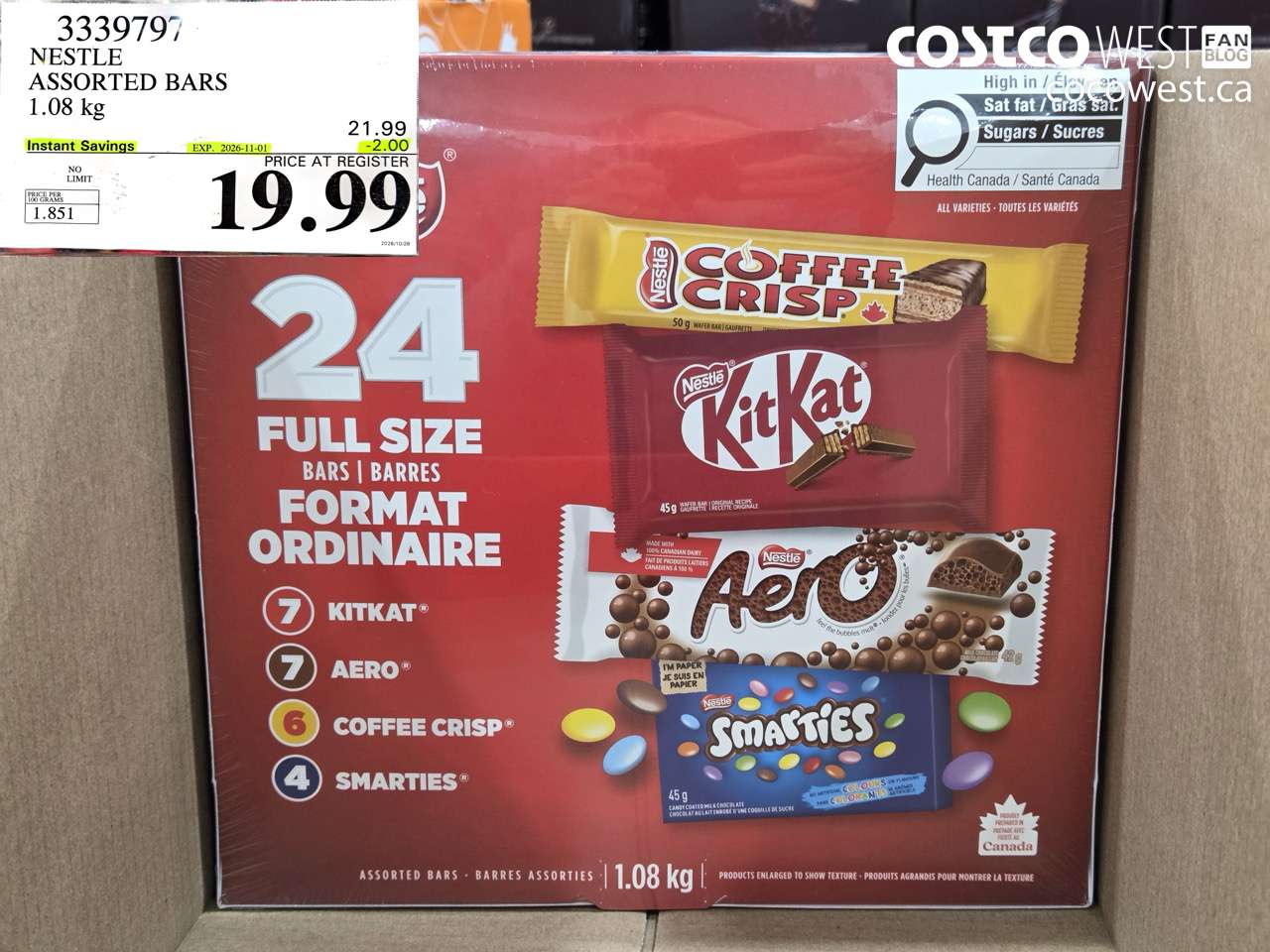 3339797 NESTLE ASSORTED BARS 1.08 KG ($2.00 INSTANT SAVINGS EXPIRES ON 2026-11-01) $19.99