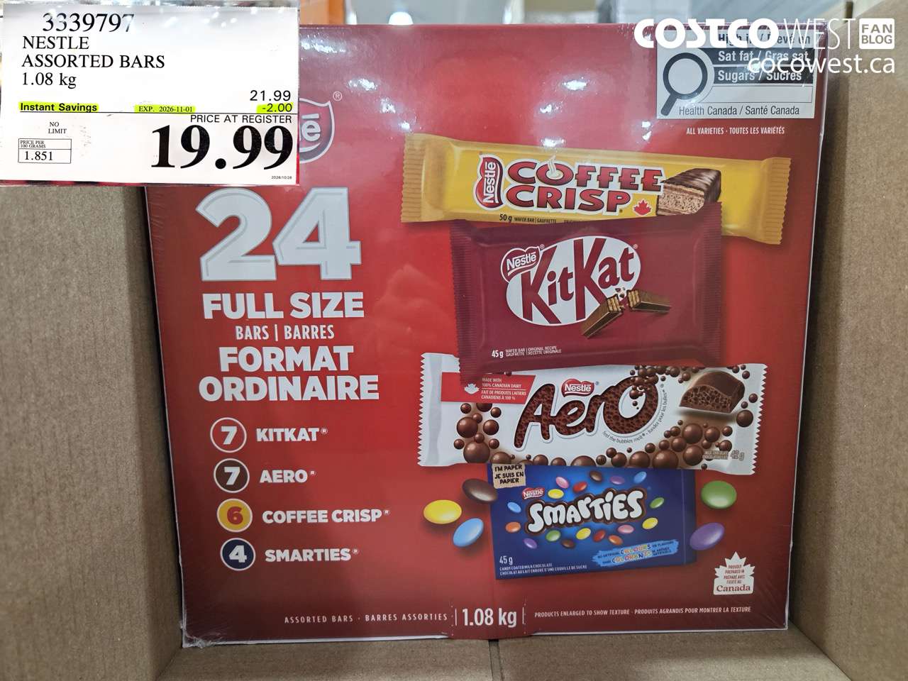 3339797 NESTLE ASSORTED BARS 1.08 KG ($2.00 INSTANT SAVINGS EXPIRES ON 2026-11-01) $19.99