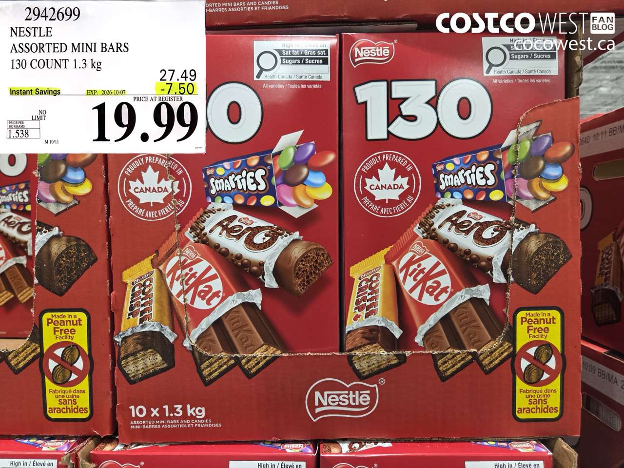 2942699 NESTLE ASSORTED MINI BARS 130 COUNT 1.3 KG ($7.50 INSTANT SAVINGS EXPIRES ON 2026-10-07) $19.99