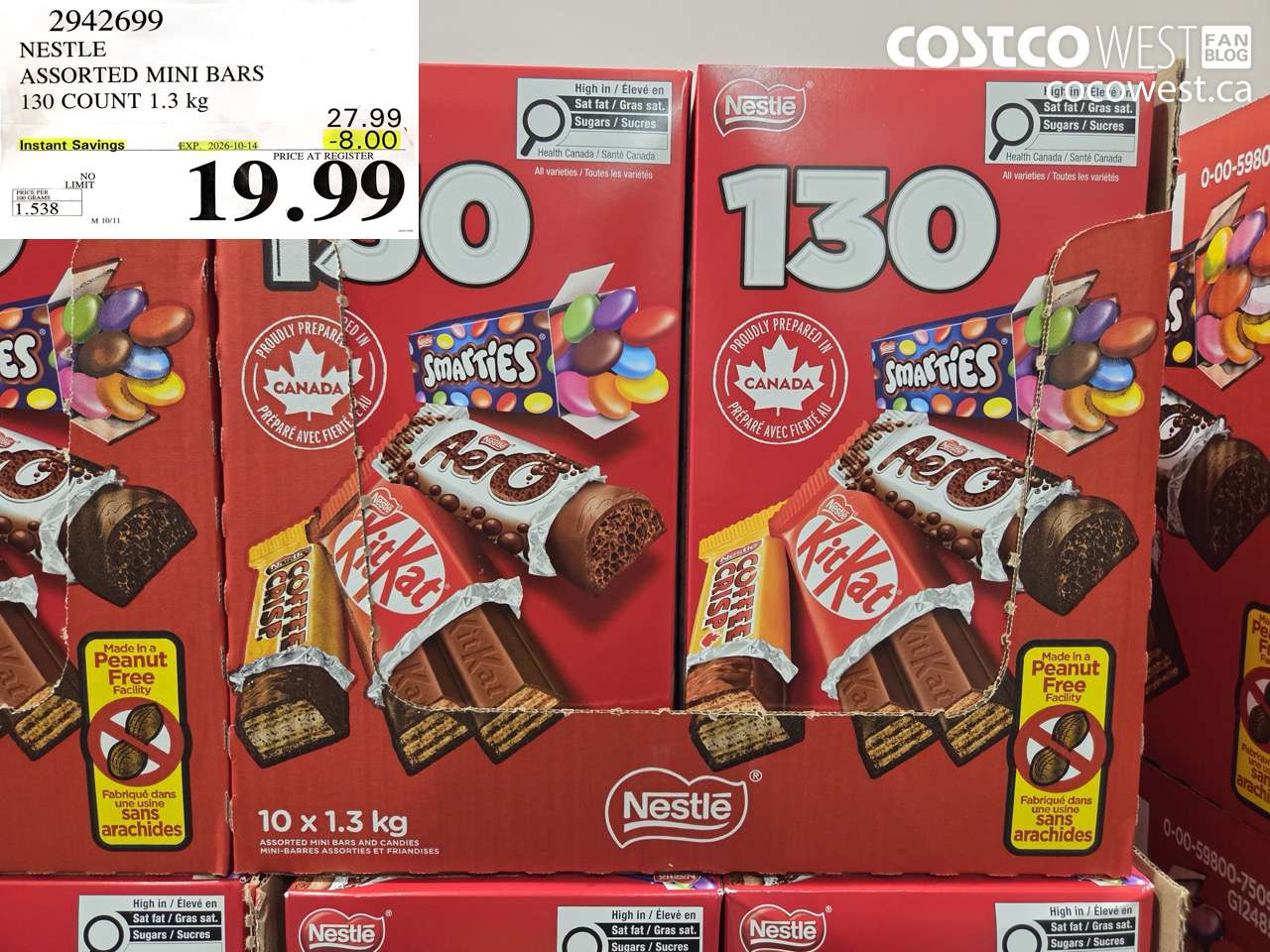 2942699 NESTLE ASSORTED MINI BARS 130 COUNT 1.3 KG ($8.00 INSTANT SAVINGS EXPIRES ON 2026-10-14) $19.99