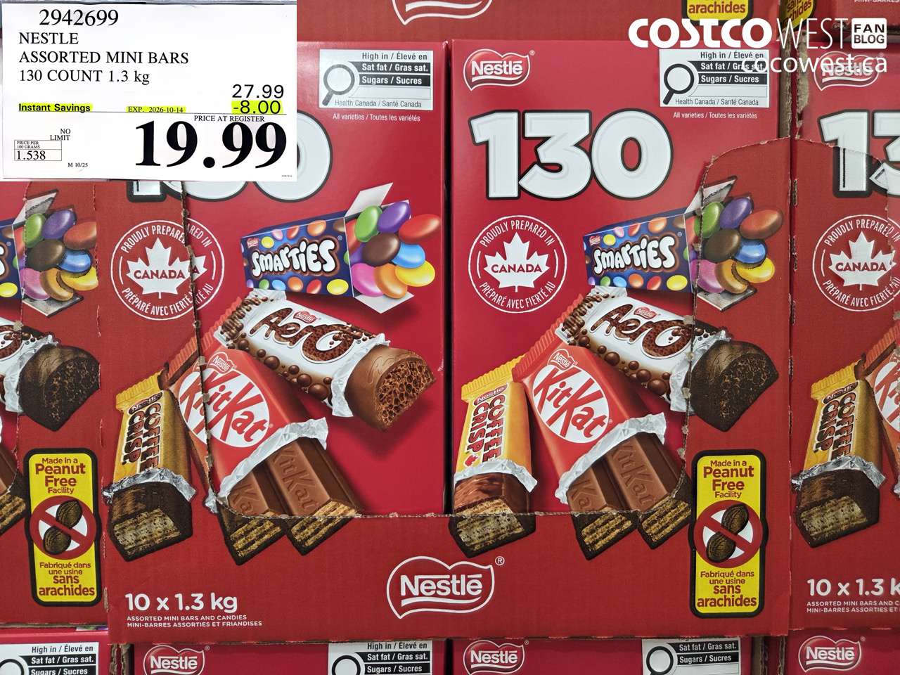 2942699 NESTLE ASSORTED MINI BARS 130 COUNT 1.3 KG ($8.00 INSTANT SAVINGS EXPIRES ON 2026-10-14) $19.99