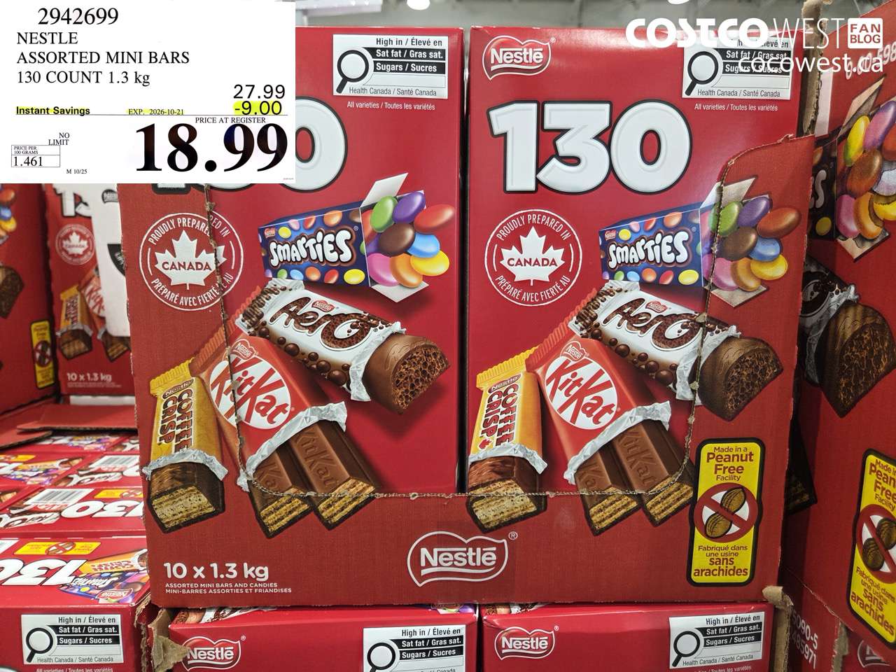 2942699 NESTLE ASSORTED MINI BARS 130 COUNT 1.3 KG ($9.00 INSTANT SAVINGS EXPIRES ON 2026-10-21) $18.99