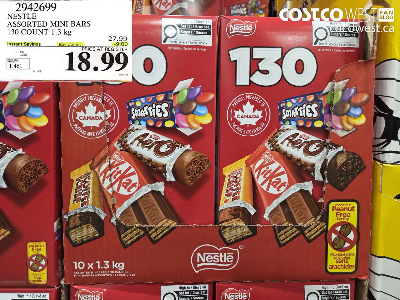2942699 NESTLE ASSORTED MINI BARS 130 COUNT 1.3 KG ($9.00 INSTANT SAVINGS EXPIRES ON 2026-10-21) $18.99