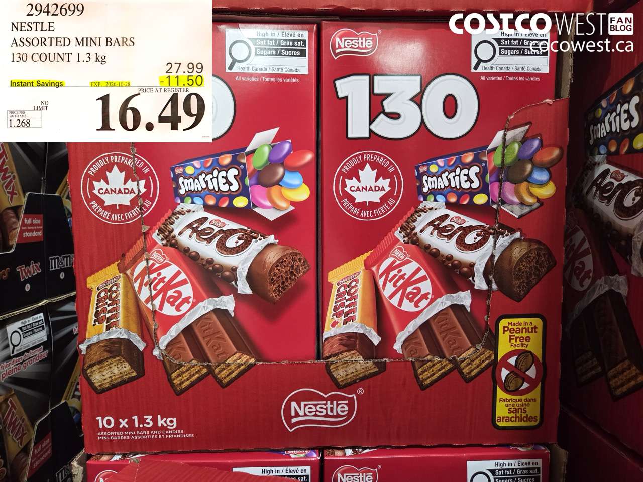 2942699 NESTLE ASSORTED MINI BARS 130 COUNT 1.3 KG ($11.50 INSTANT SAVINGS EXPIRES ON 2026-10-28) $16.49