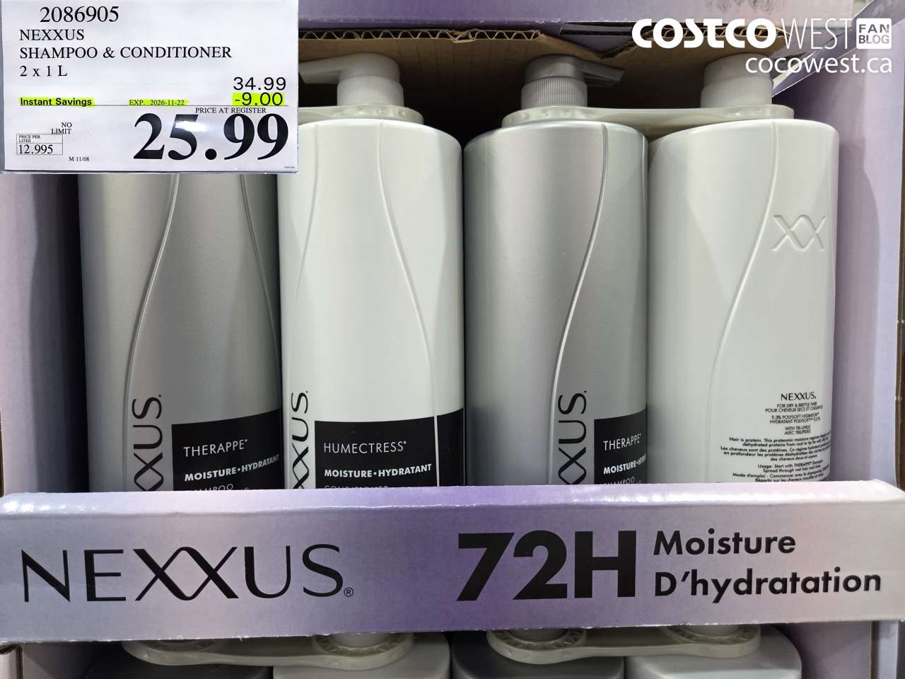 2086905 NEXXUS SHAMPOO & CONDITIONER 2 X 1 L ($9.00 INSTANT SAVINGS EXPIRES ON 2026-11-22) $25.99