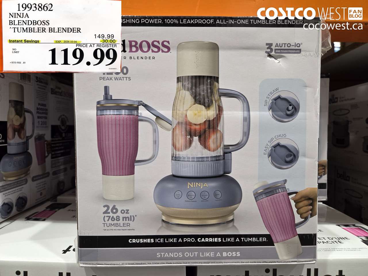 1993862 NINJA BLENDBOSS TUMBLER BLENDER ($30.00 INSTANT SAVINGS EXPIRES ON 2026-10-04) $119.99