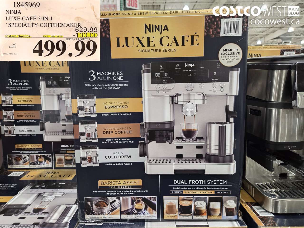 1845969 NINJA LUXE CAFÉ 3 IN 1 SPECIALTY COFFEEMAKER ($130.00 INSTANT SAVINGS EXPIRES ON 2026-10-25) $499.99