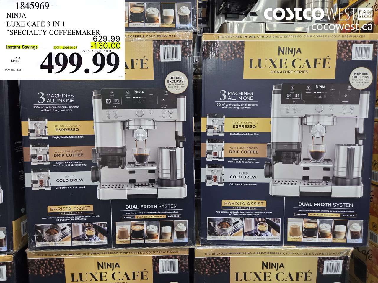1845969 NINJA LUXE CAFÉ 3 IN 1 SPECIALTY COFFEEMAKER ($130.00 INSTANT SAVINGS EXPIRES ON 2026-10-25) $499.99
