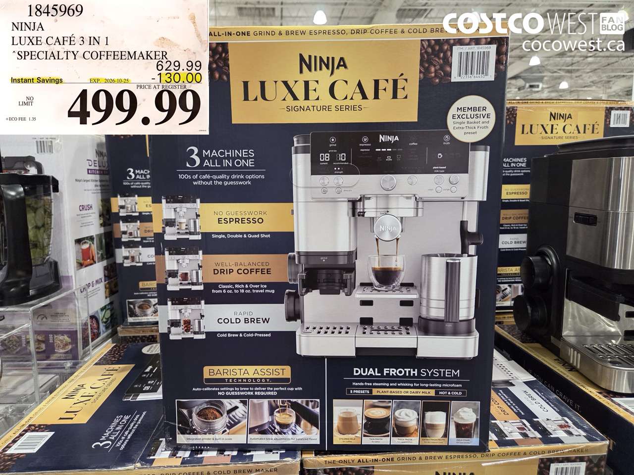 1845969 NINJA LUXE CAFÉ 3 IN 1 SPECIALTY COFFEEMAKER ($130.00 INSTANT SAVINGS EXPIRES ON 2026-10-25) $499.99