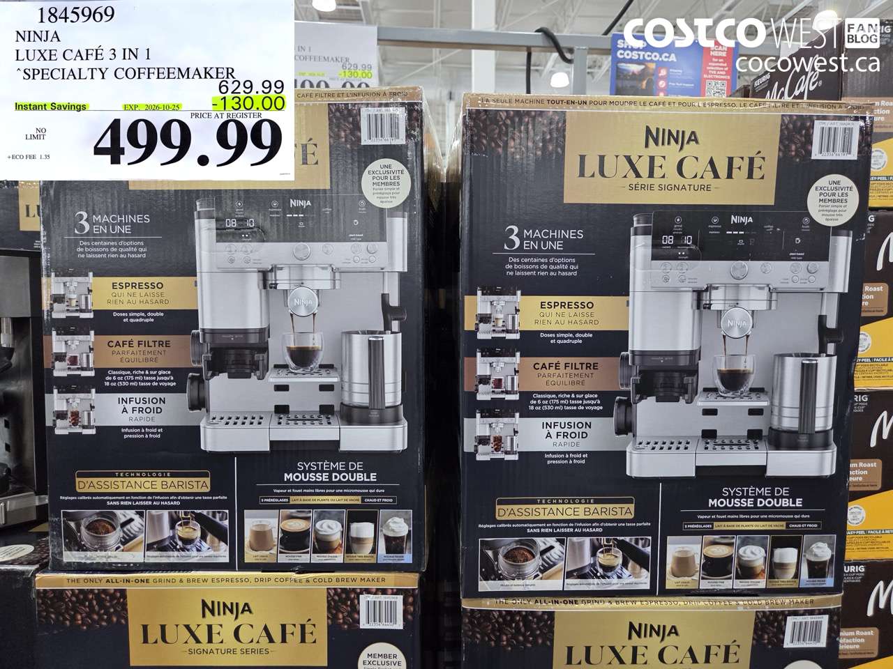 1845969 NINJA LUXE CAFÉ 3 IN 1 SPECIALTY COFFEEMAKER ($130.00 INSTANT SAVINGS EXPIRES ON 2026-10-25) $499.99