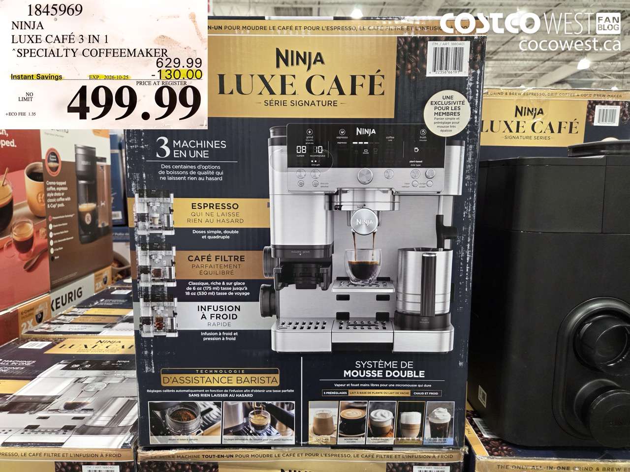 1845969 NINJA LUXE CAFÉ 3 IN 1 SPECIALTY COFFEEMAKER ($130.00 INSTANT SAVINGS EXPIRES ON 2026-10-25) $499.99
