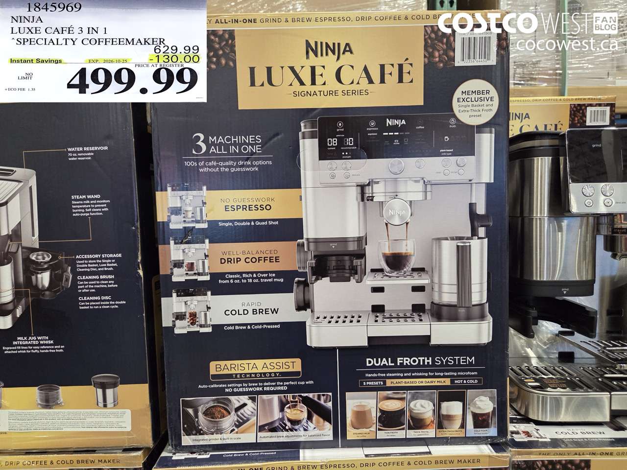 1845969 NINJA LUXE CAFÉ 3 IN 1 SPECIALTY COFFEEMAKER ($130.00 INSTANT SAVINGS EXPIRES ON 2026-10-25) $499.99