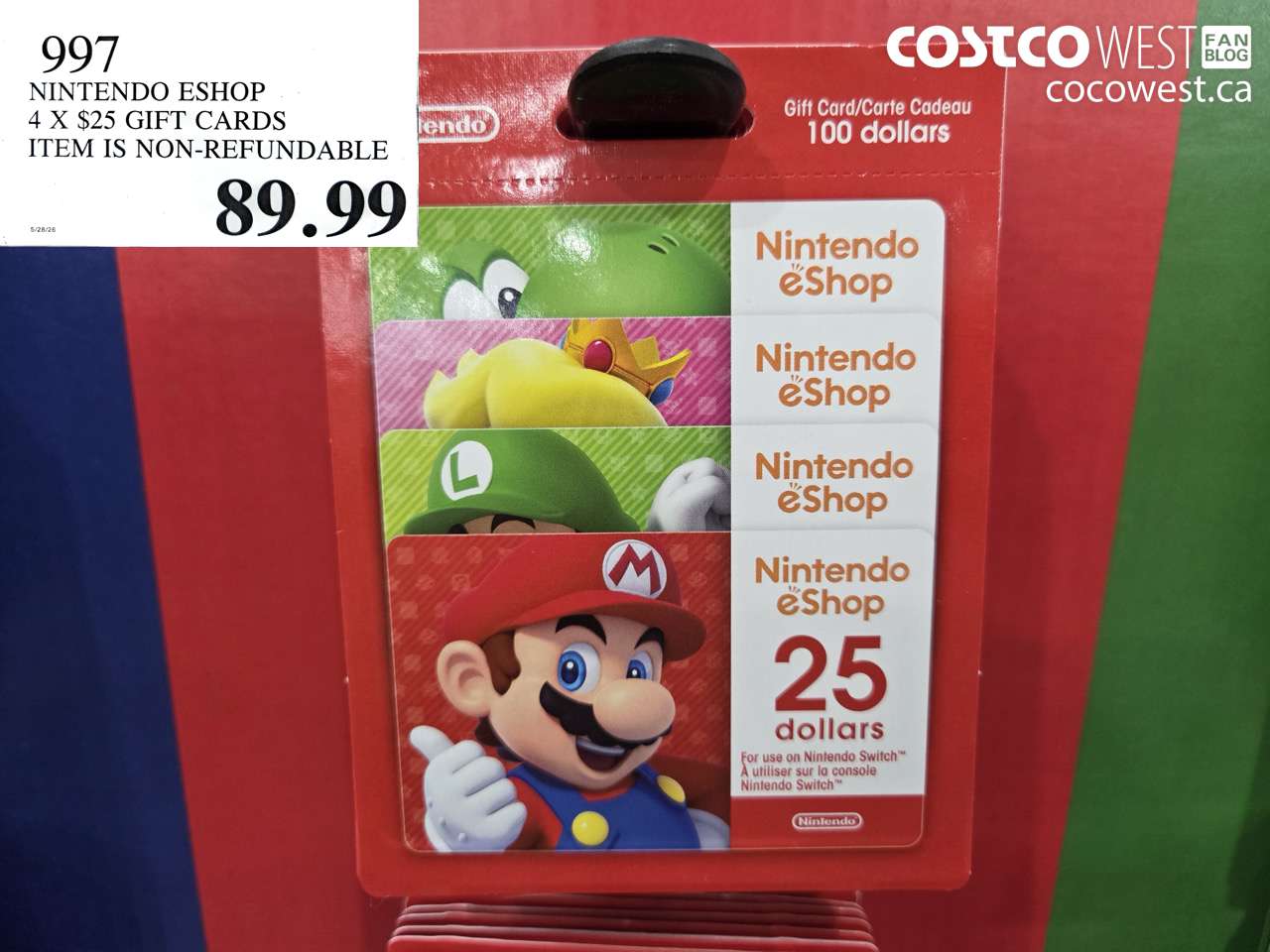 997 NINTENDO ESHOP 4 X $25 GIFT CARDS $89.99
