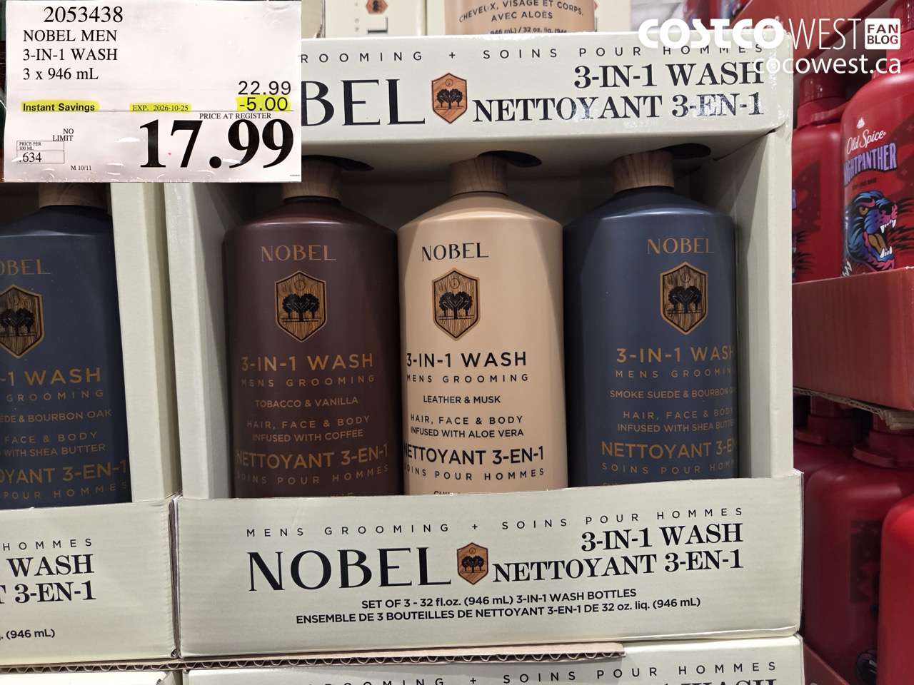 2053438 NOBEL MEN 3-IN-1 WASH 3 X 946 ML ($5.00 INSTANT SAVINGS EXPIRES ON 2026-10-25) $17.99