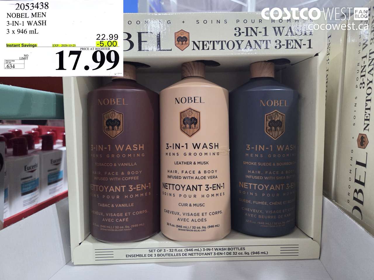 2053438 NOBEL MEN 3-IN-1 WASH 3 X 946 ML ($5.00 INSTANT SAVINGS EXPIRES ON 2026-10-25) $17.99
